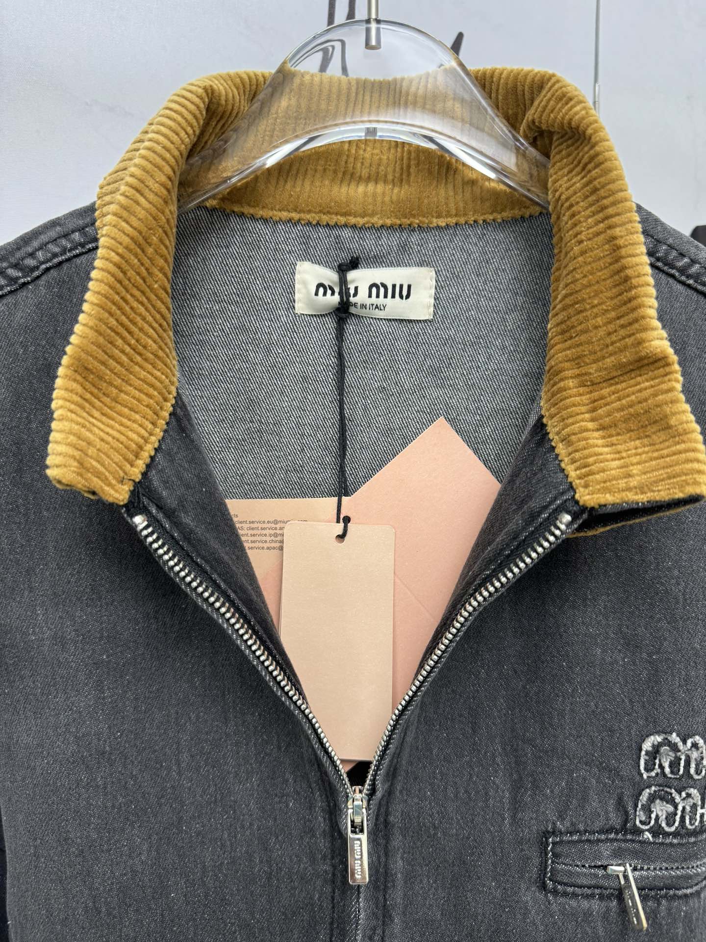 Corduroy yellow collar patchwork denim jacket