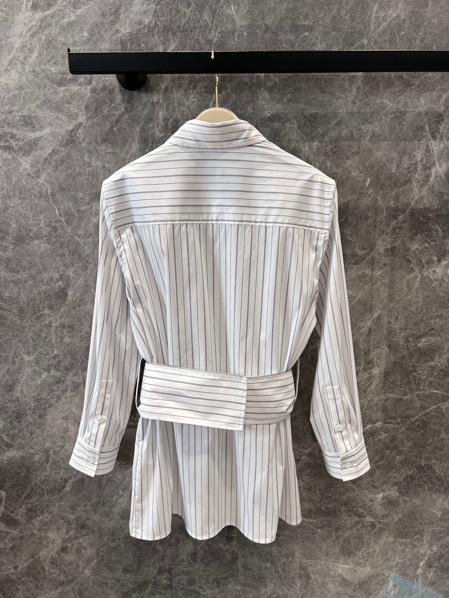 White Striped Wide Belted Long Sleeve Shirt