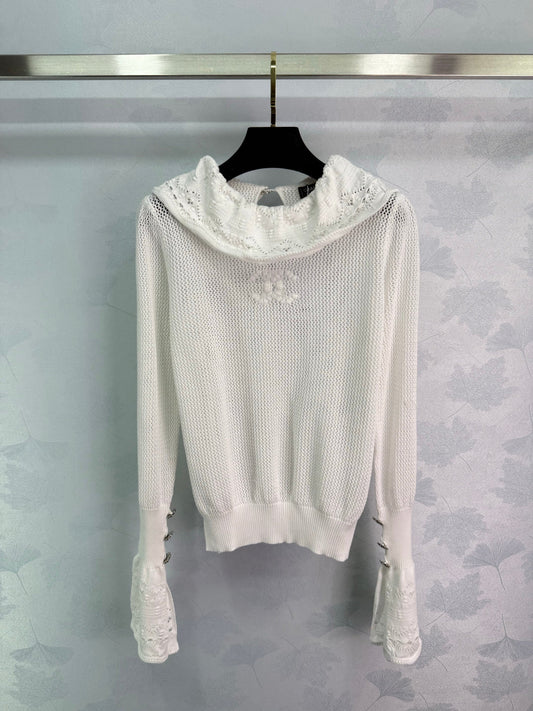 Stacked Lace Neck Cutout Sweater