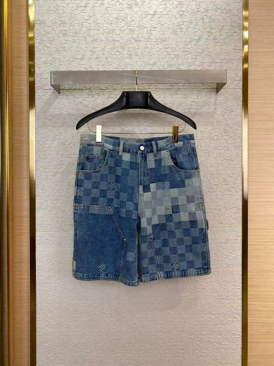 Mosaic denim shorts