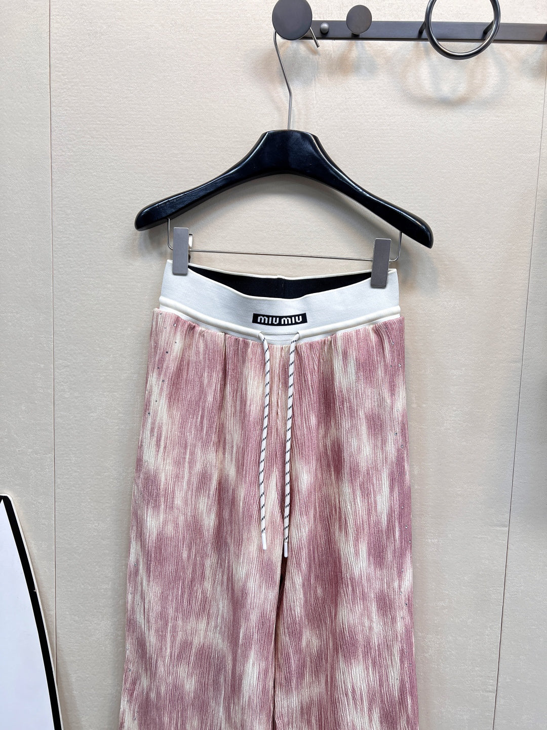 New spring and summer letter ribbon drawstring tie-dye side hot diamond wide-leg pants