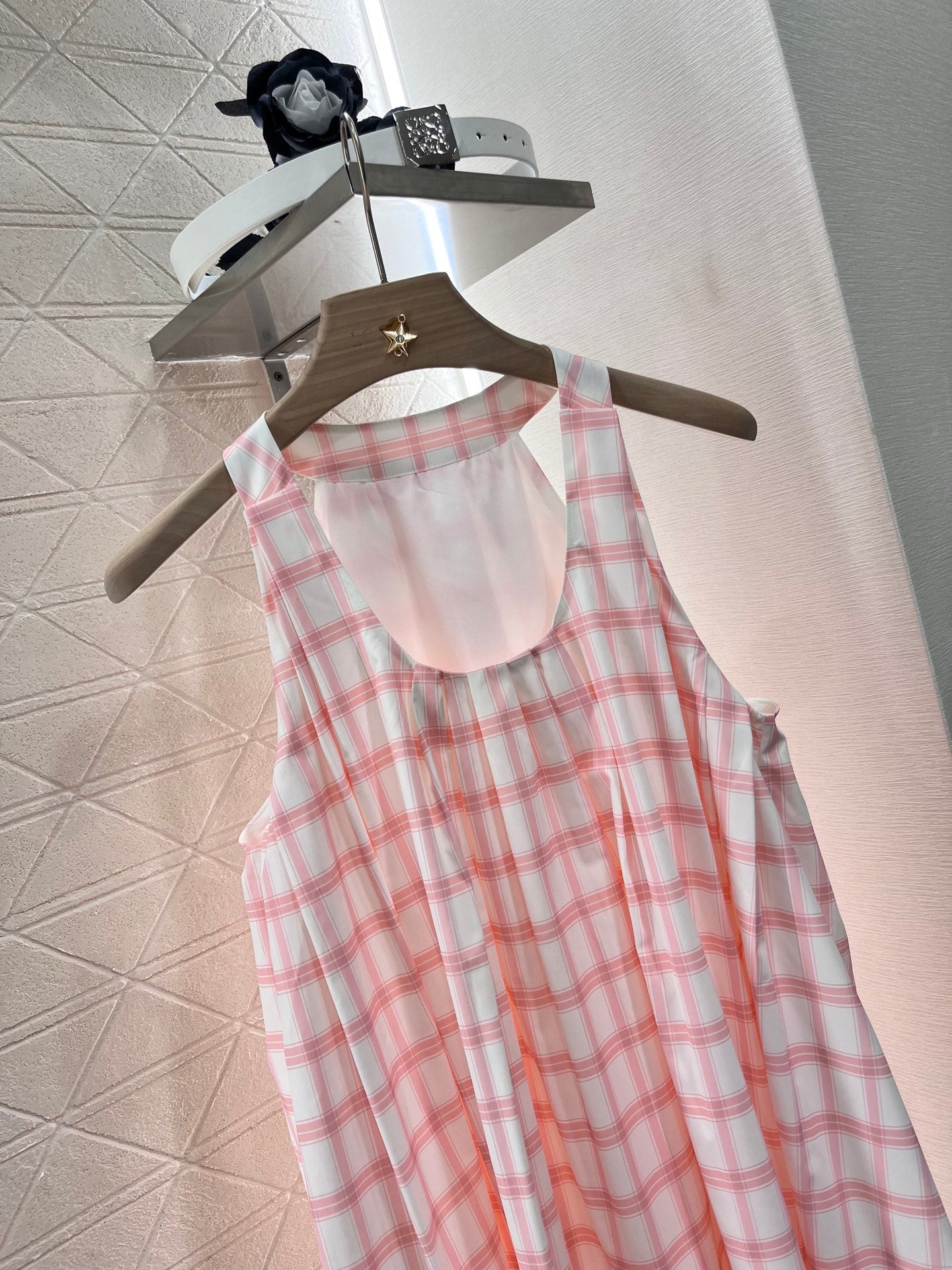 Belted Check Slip Dress