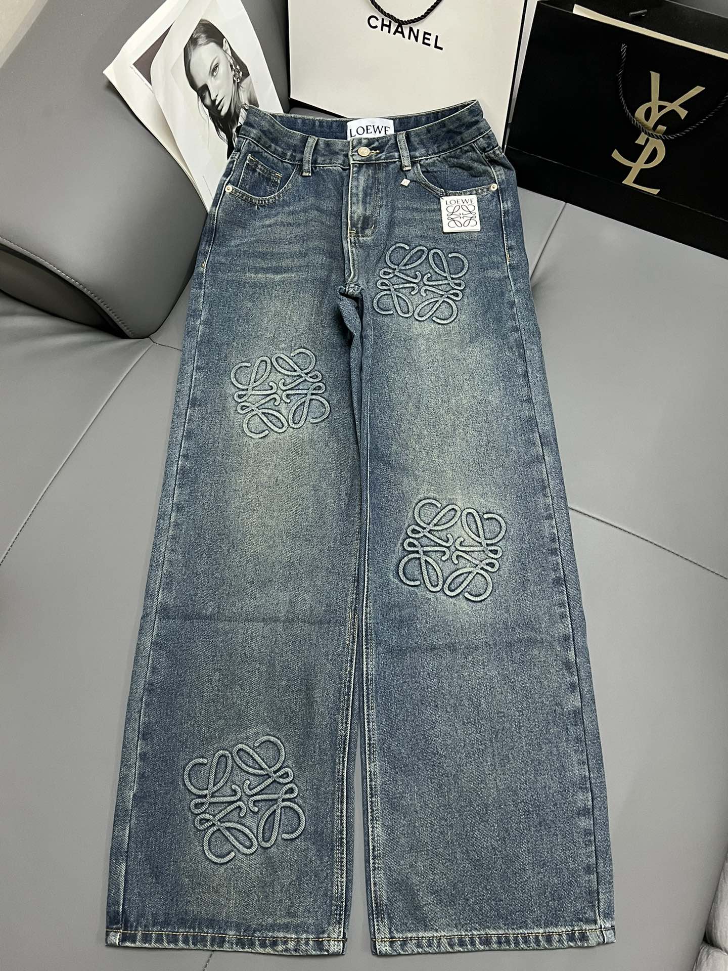 Embossed Logo Denim Trousers