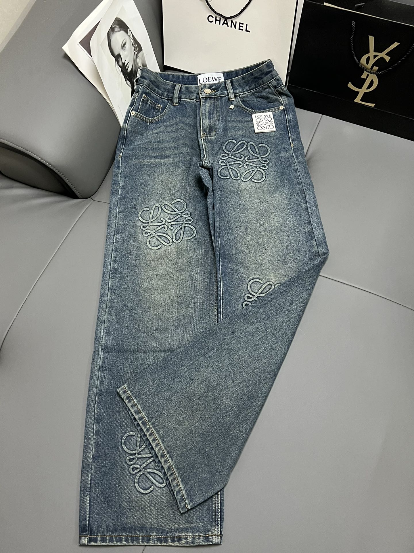 Embossed Logo Denim Trousers