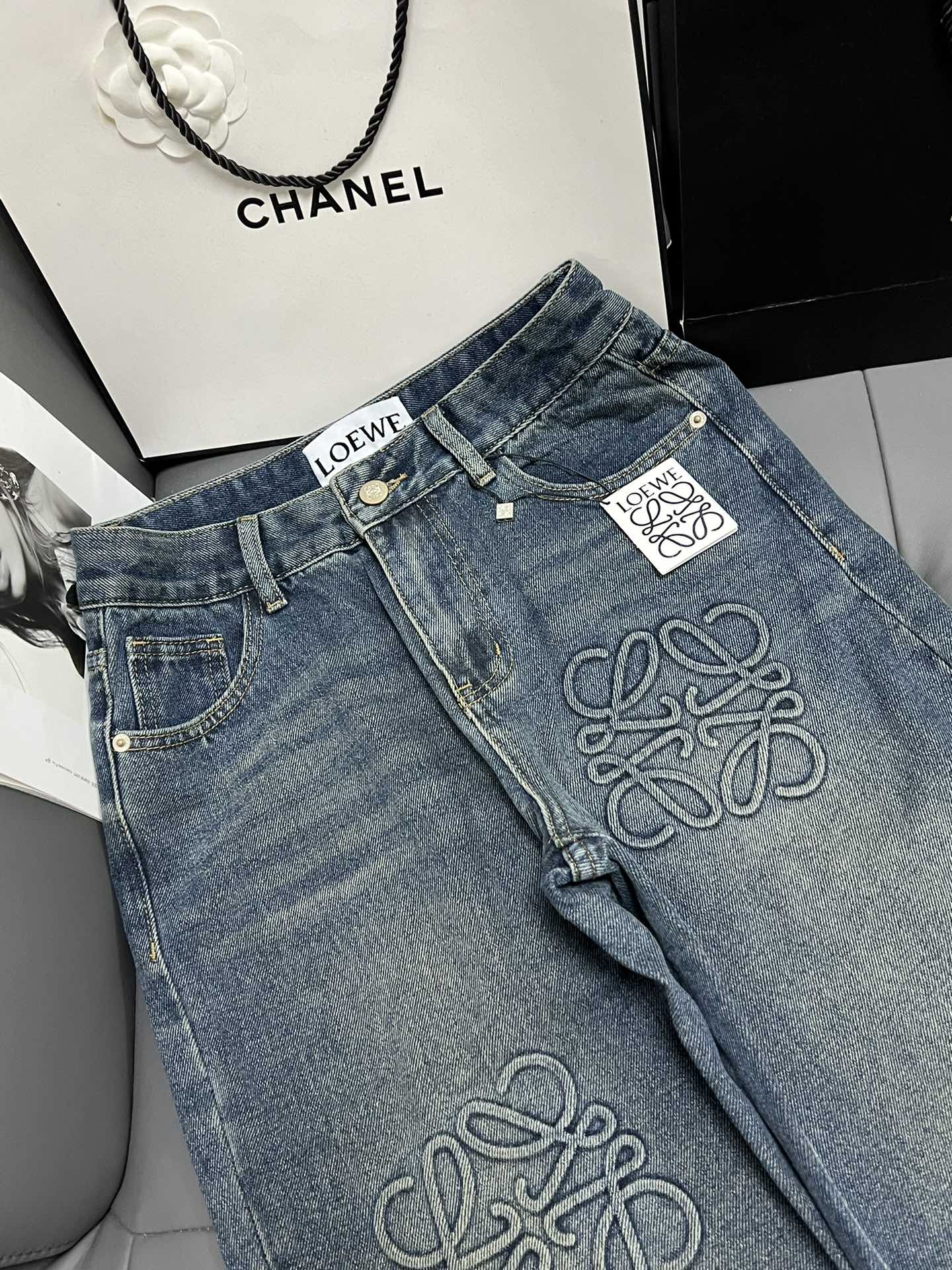 Embossed Logo Denim Trousers