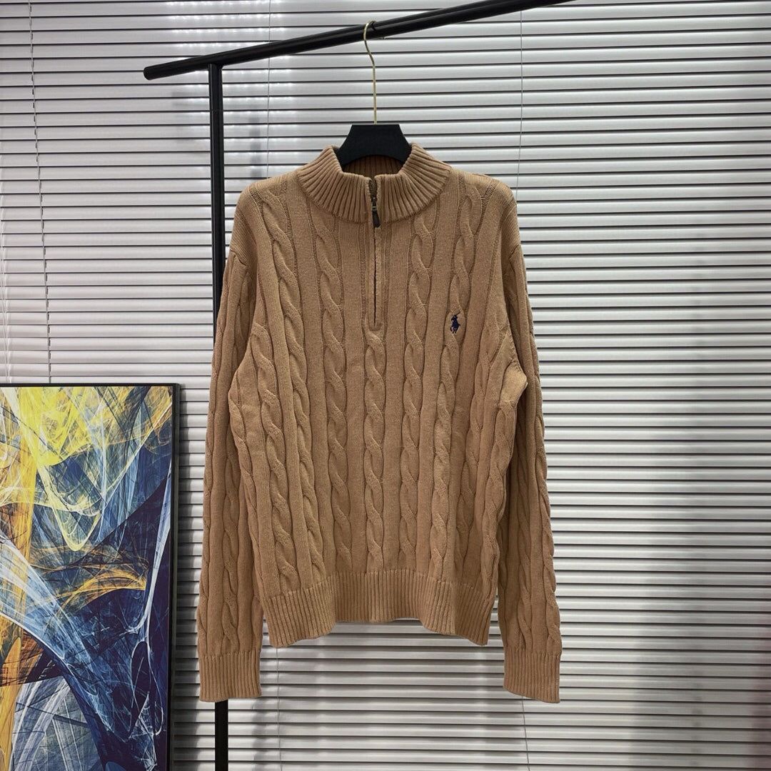 Solid color embroidery small twist jacquard lapel ladies knitted long sleeve