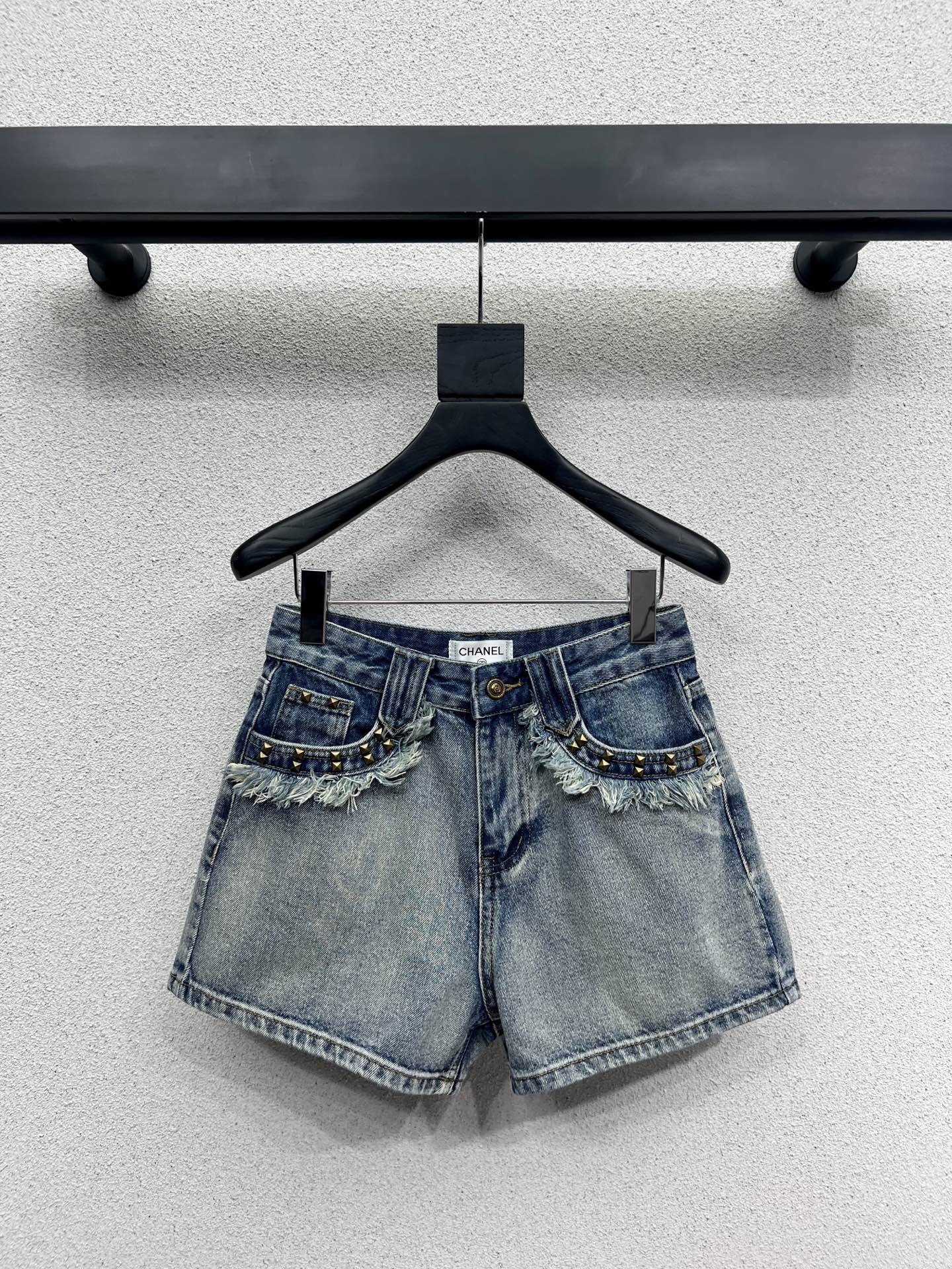 Studded denim shorts