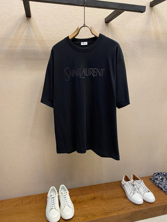 Black cotton short-sleeved T-shirt