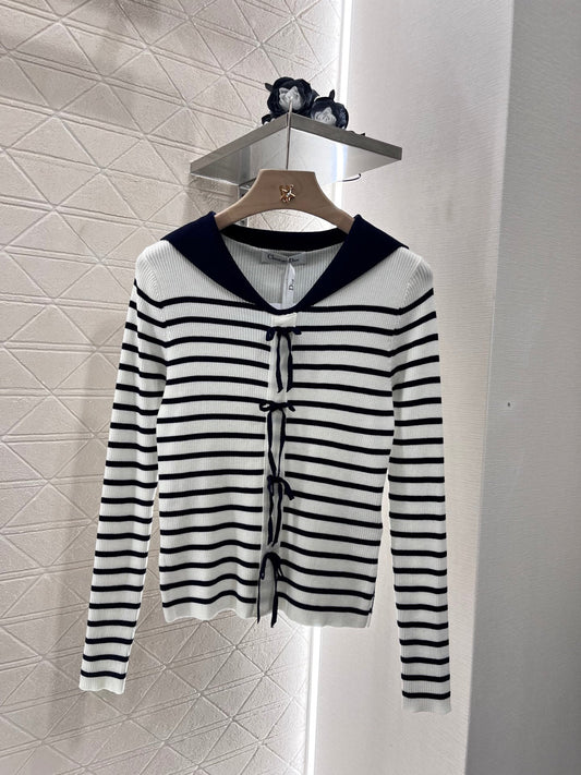 Shawl collar striped knit top