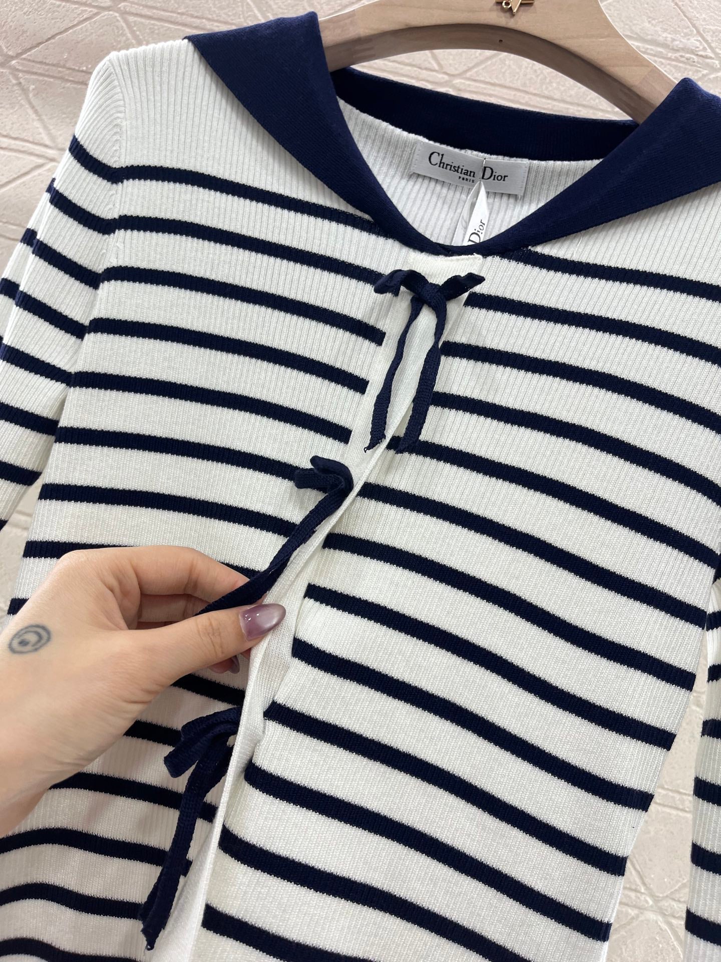 Shawl collar striped knit top