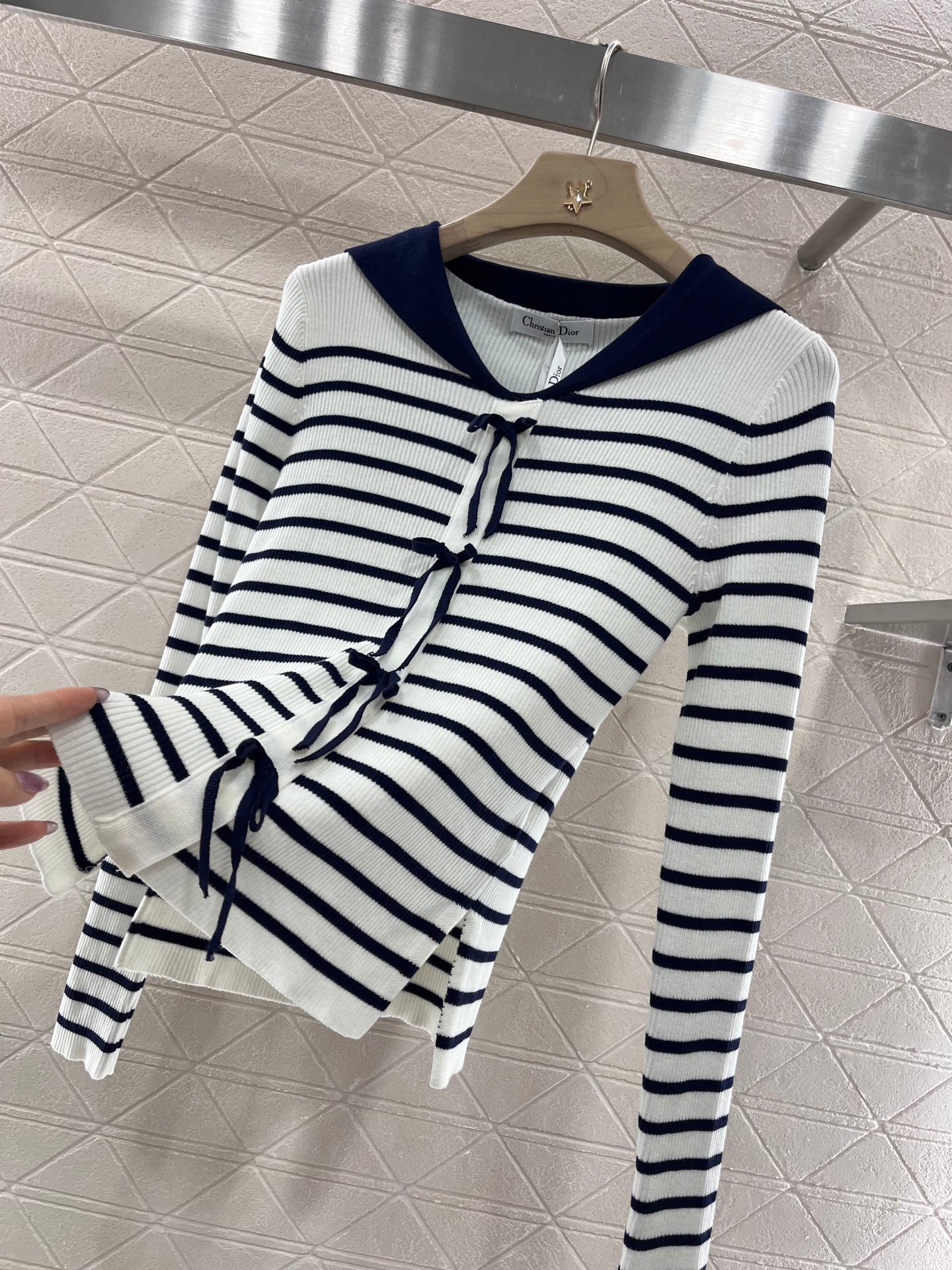 Shawl collar striped knit top