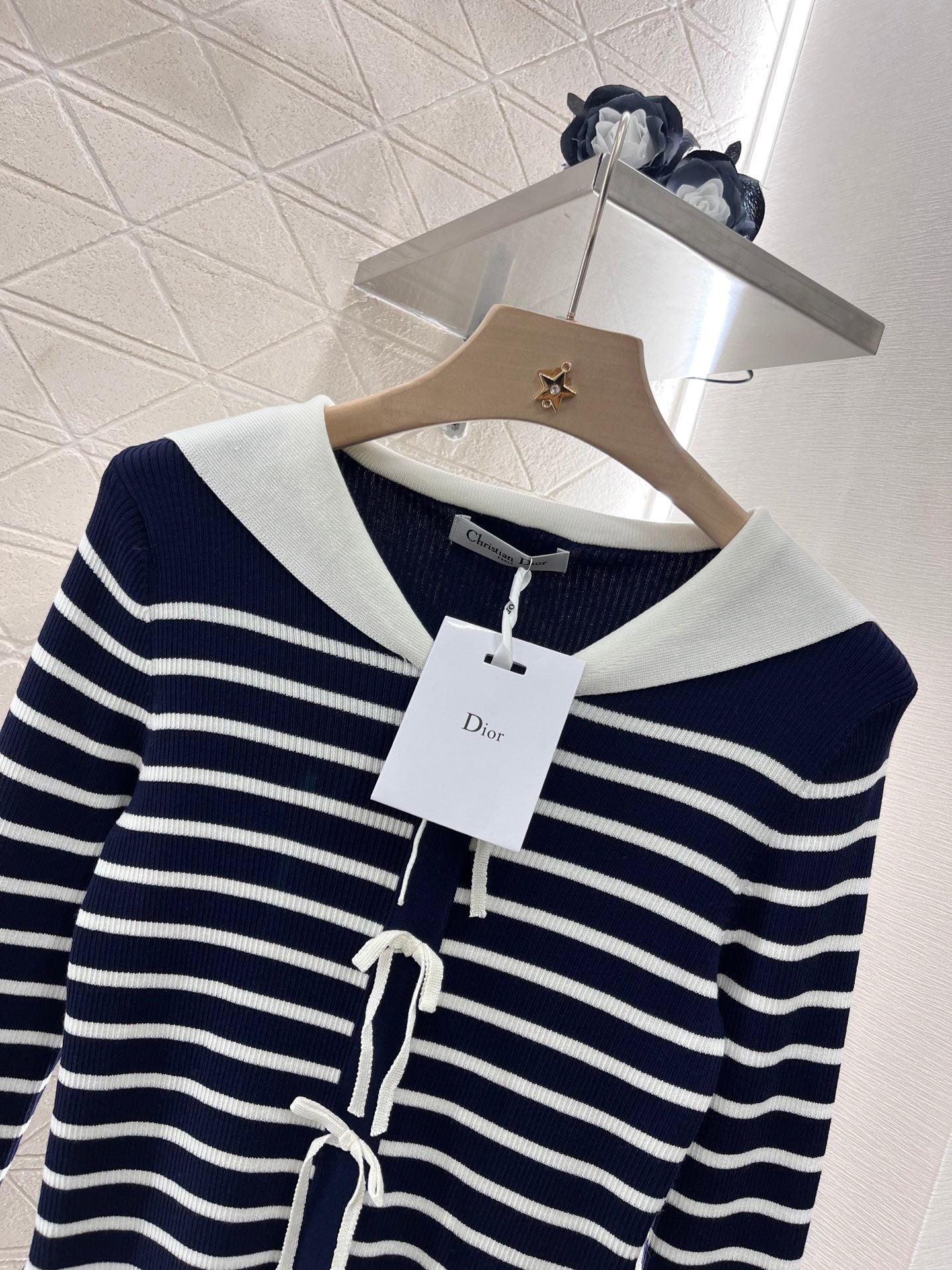 Shawl collar striped knit top