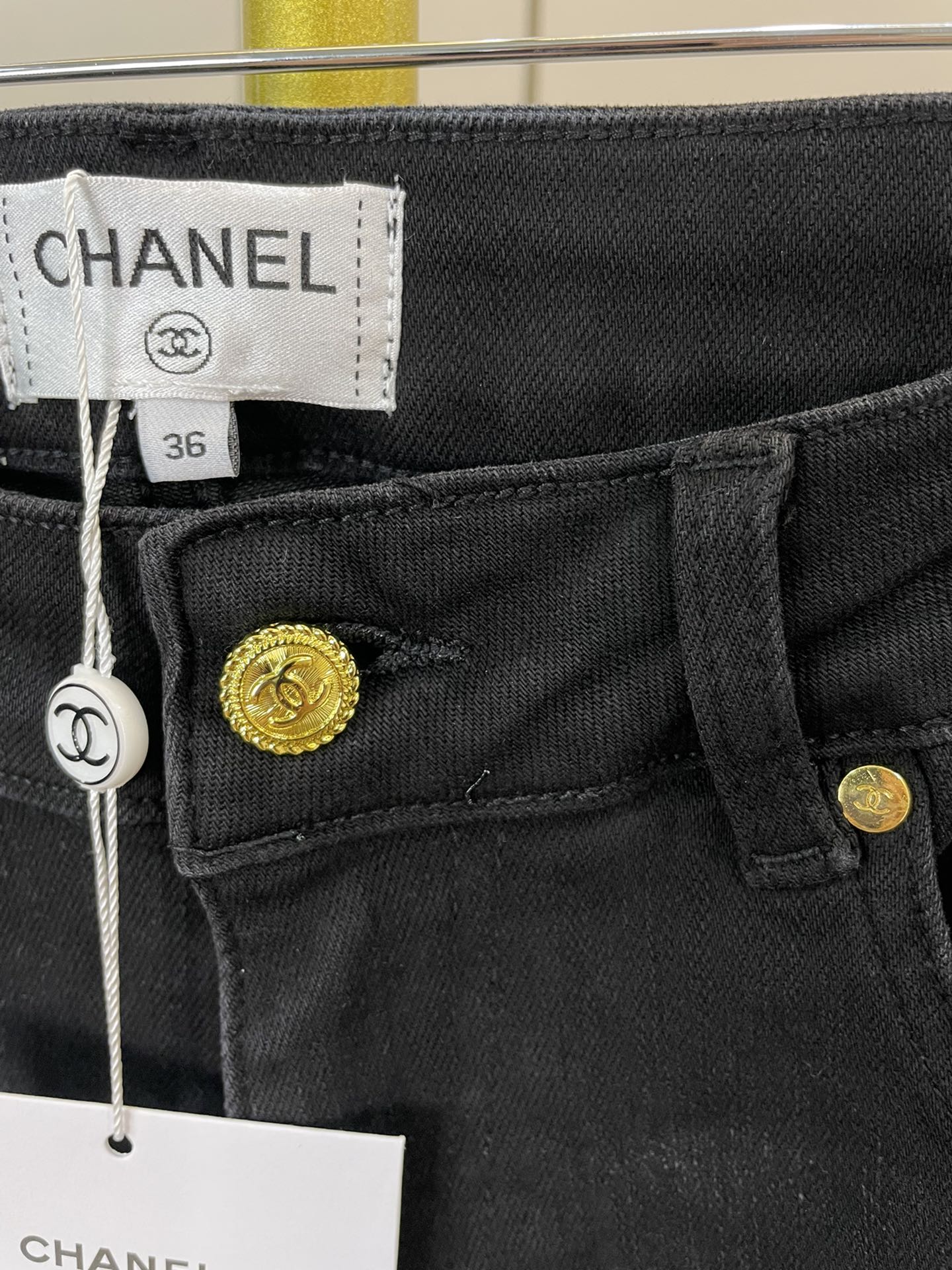 Back pocket embroidered chino jeans