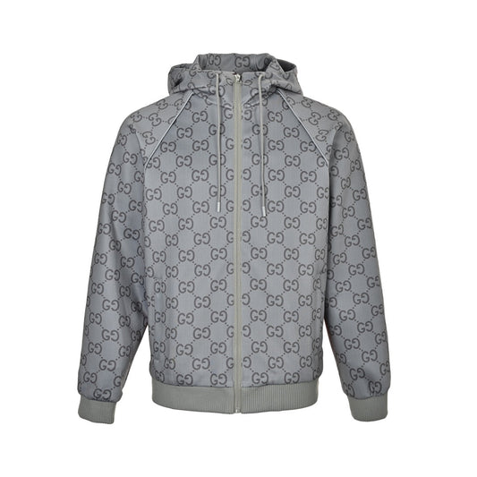 Allover printed jacquard webbing suit hooded jacket