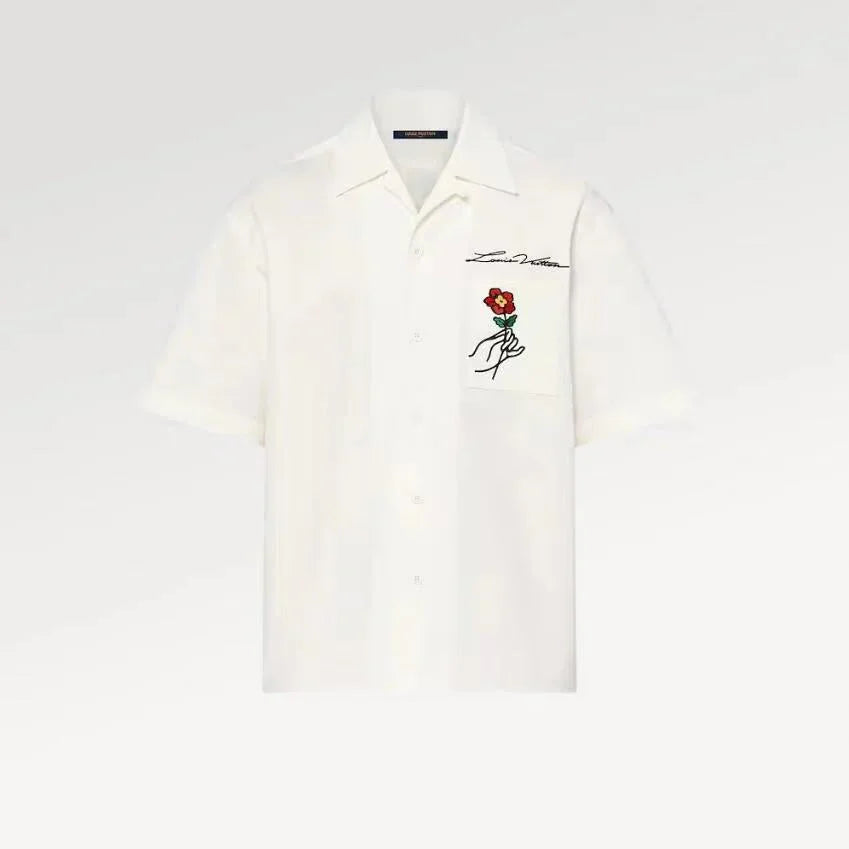 L's 24ss White shirt with rose embroidery