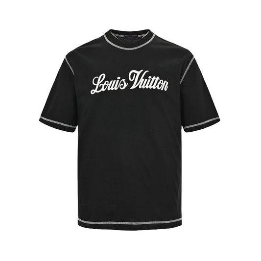 Stitched cursive embroidered lettering short sleeves