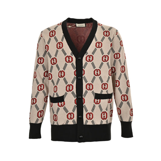 All over print double G jacquard cardigan sweater