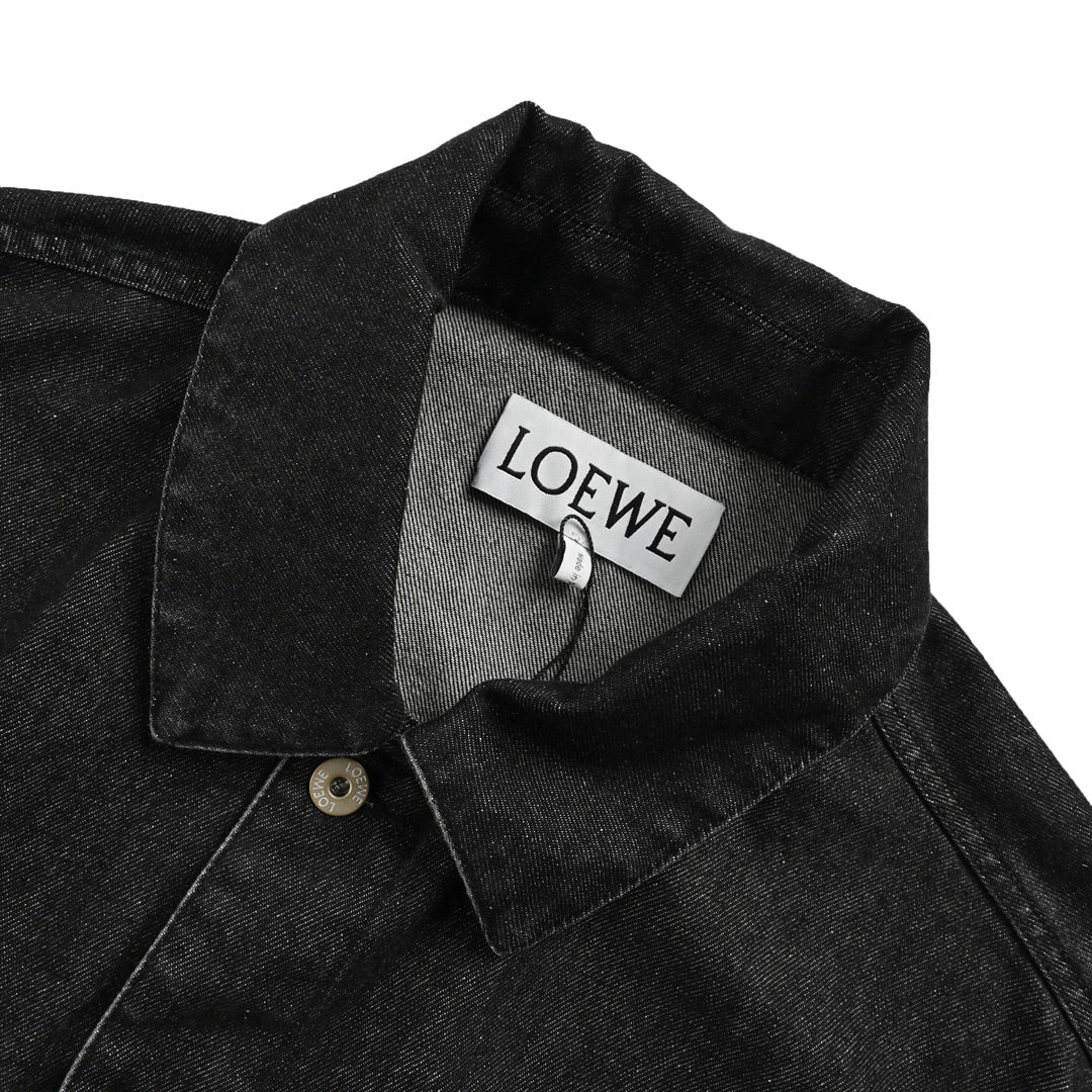 Denim jacket with hollow patch logo