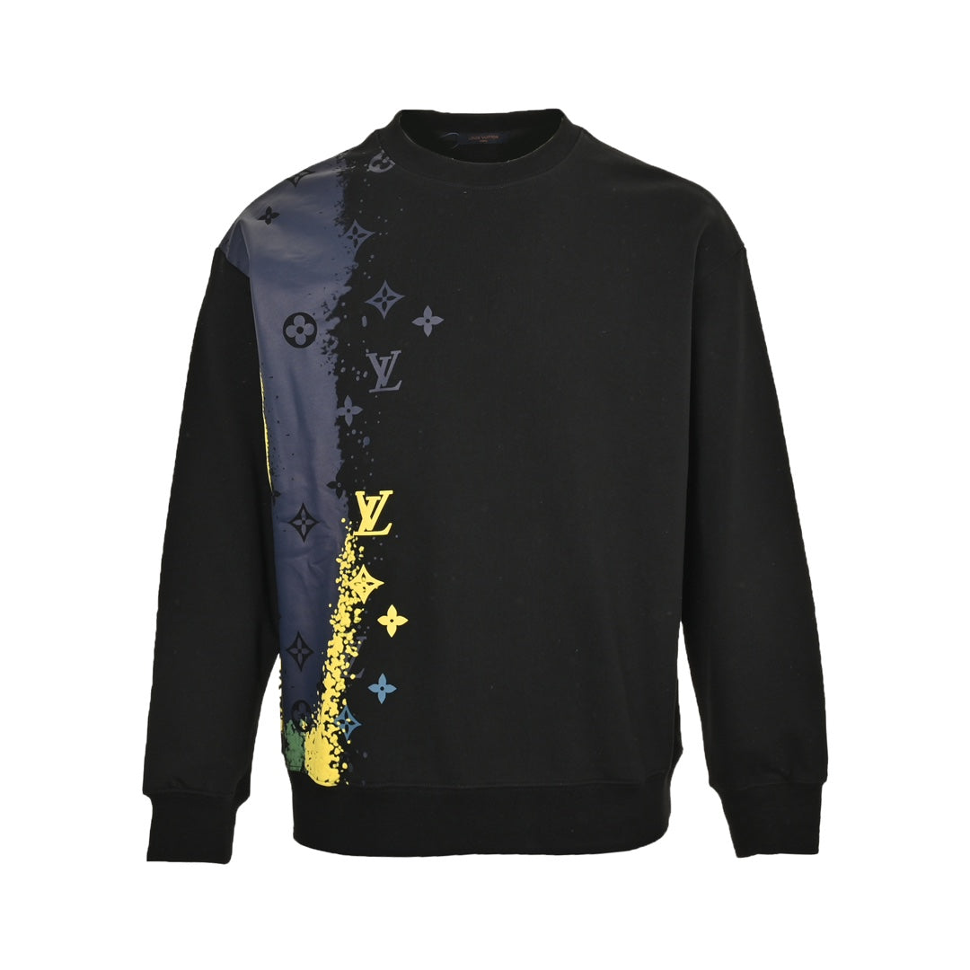 Ink-splashed monogram print crew neck sweatshirt