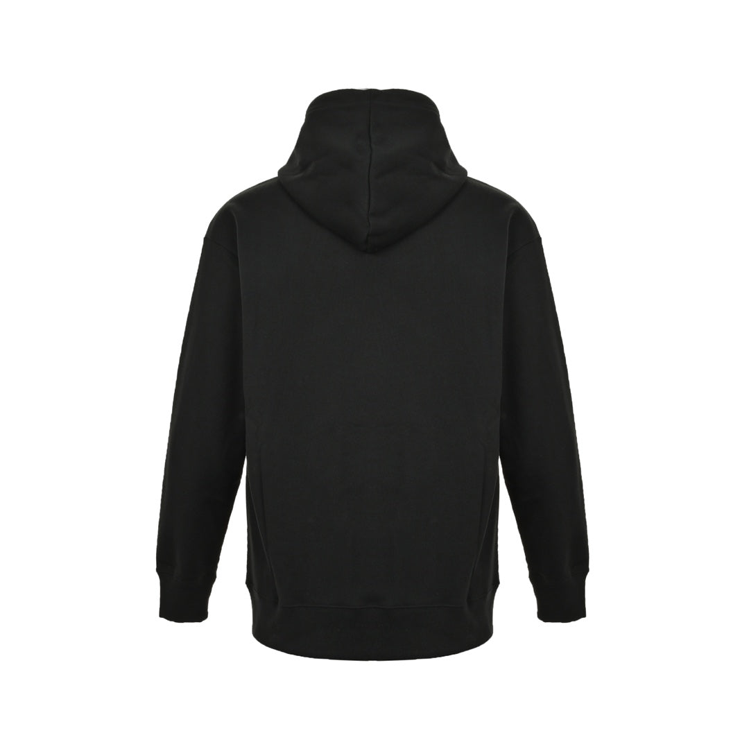 Hooded sweatshirt with embossed leather logo pocket on chest