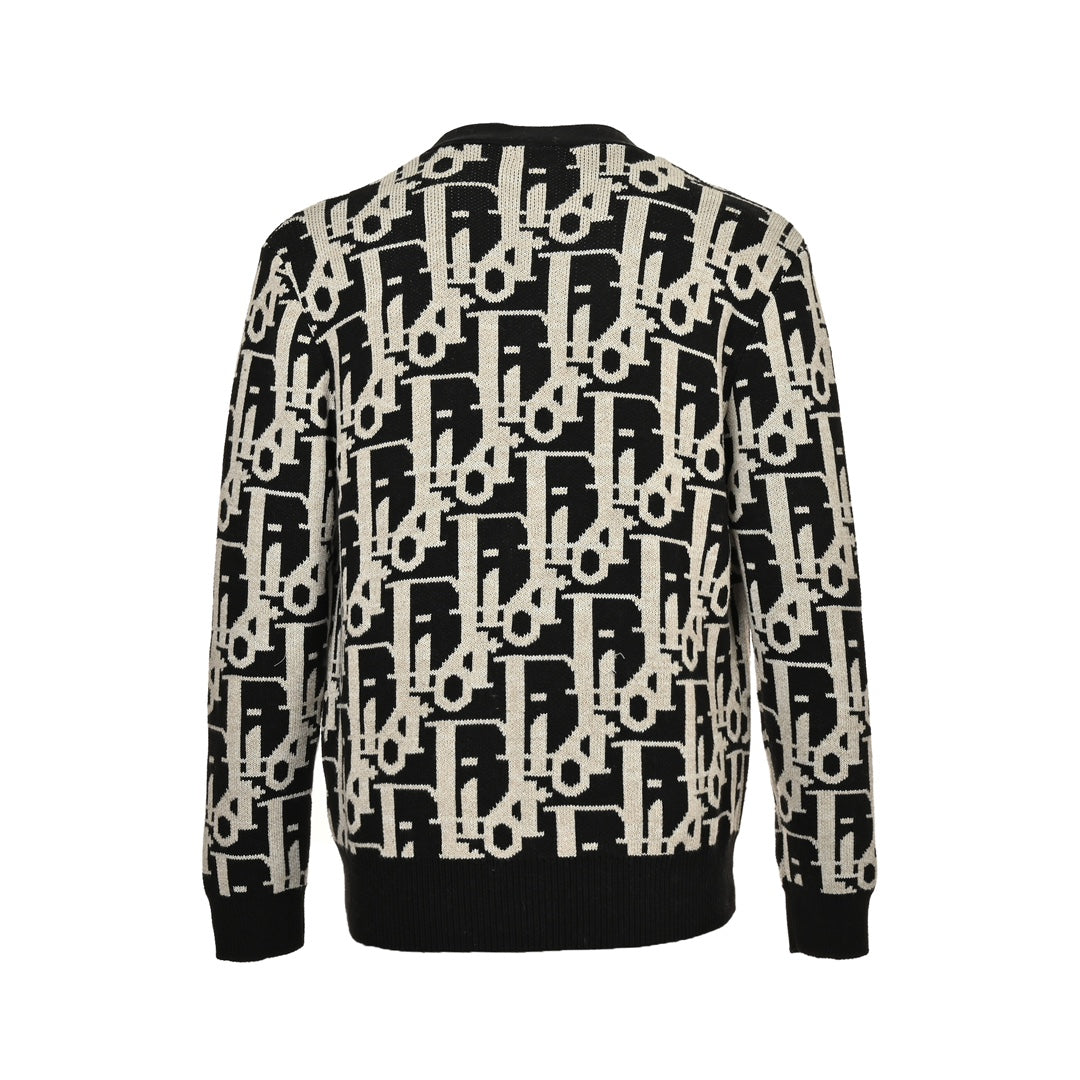 All over print monogram jacquard cardigan sweater