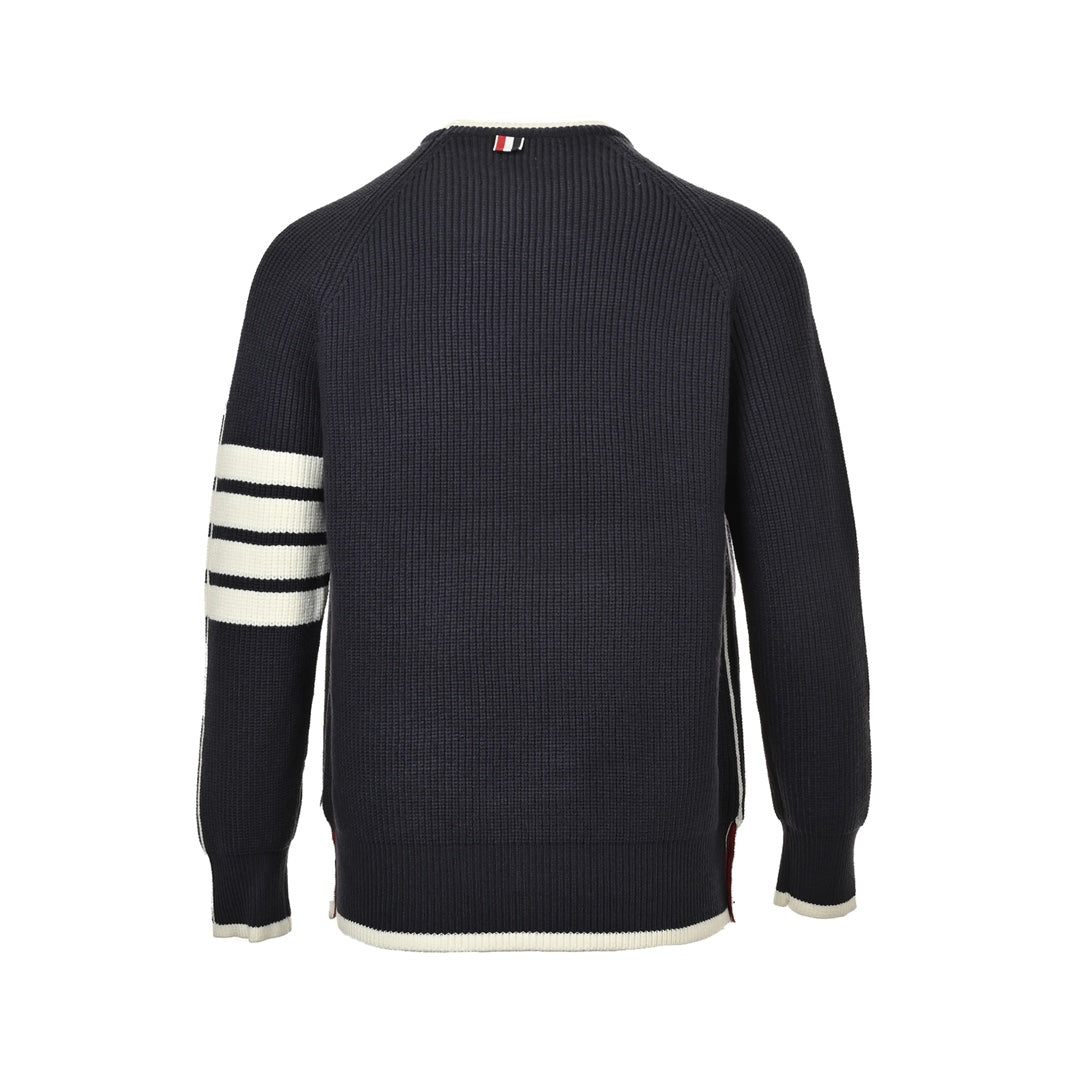 Four-stripe colorblock crewneck sweater