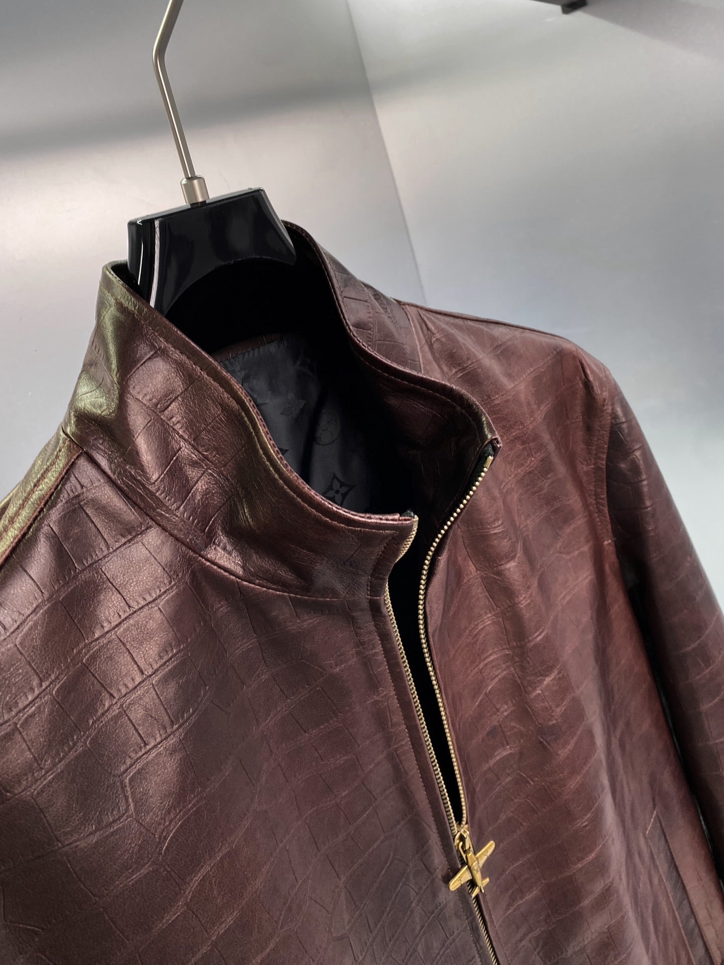 Stand collar leather jacket