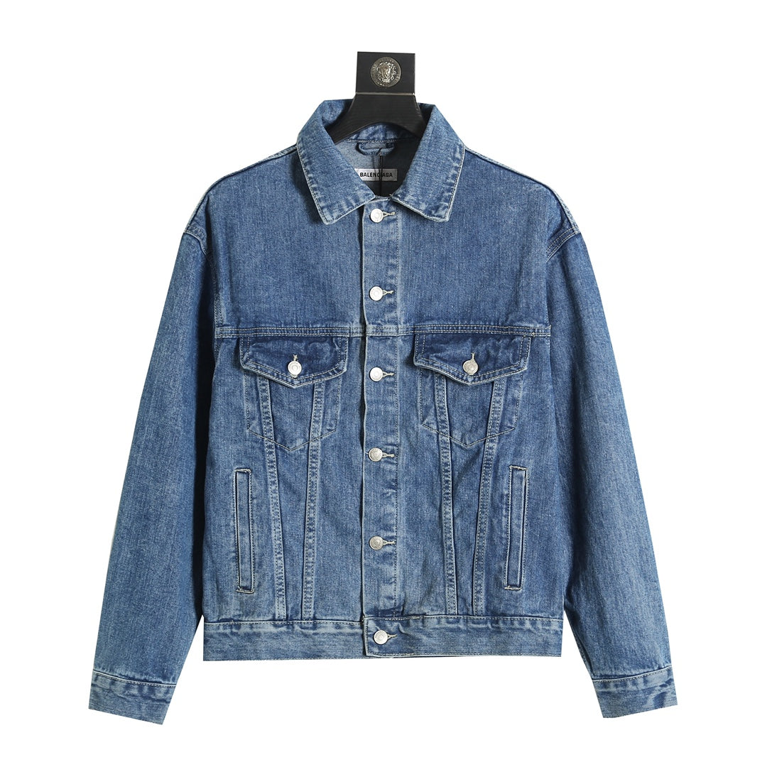 Seven languages washed unisex denim jacket