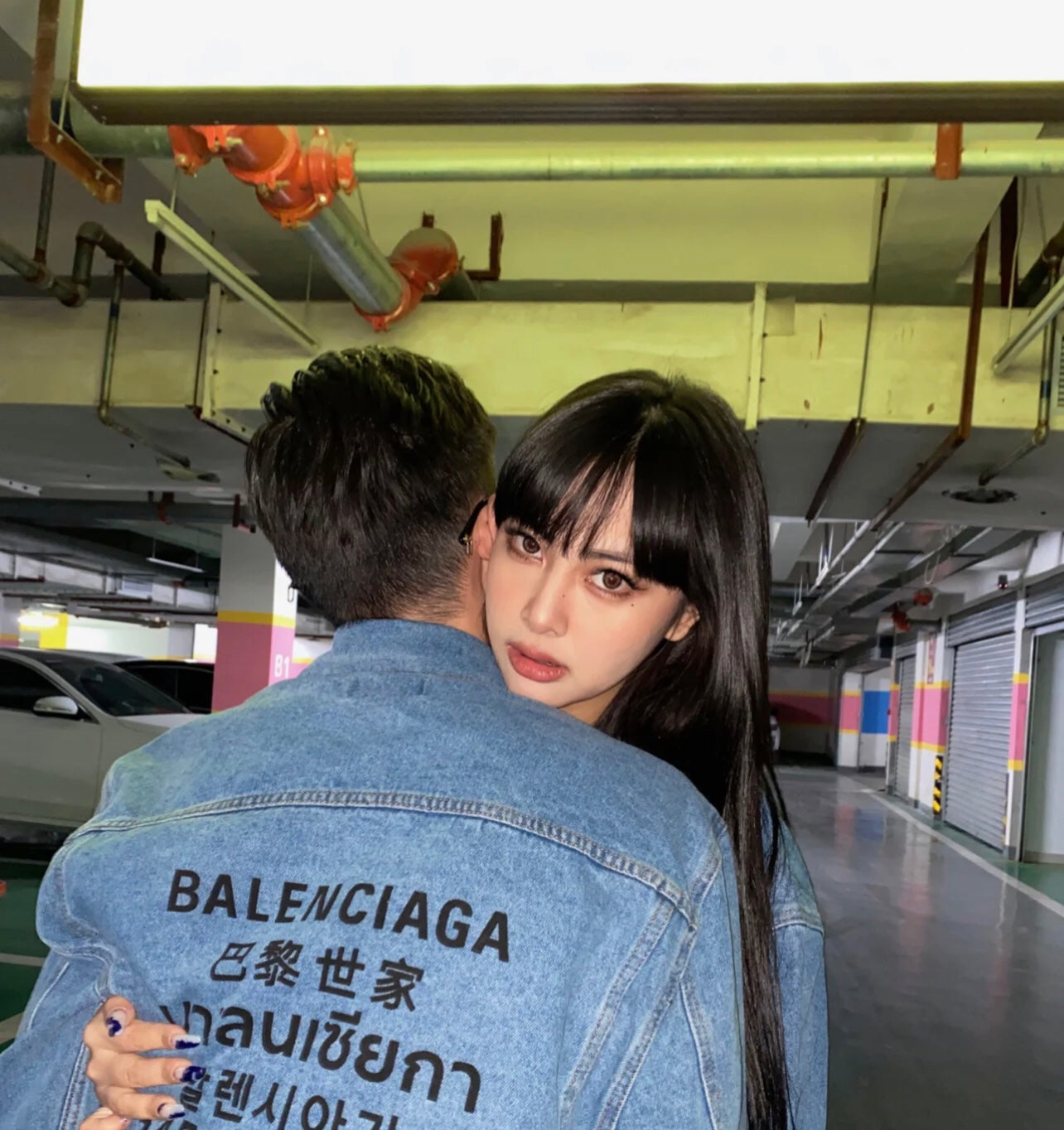 Seven languages washed unisex denim jacket