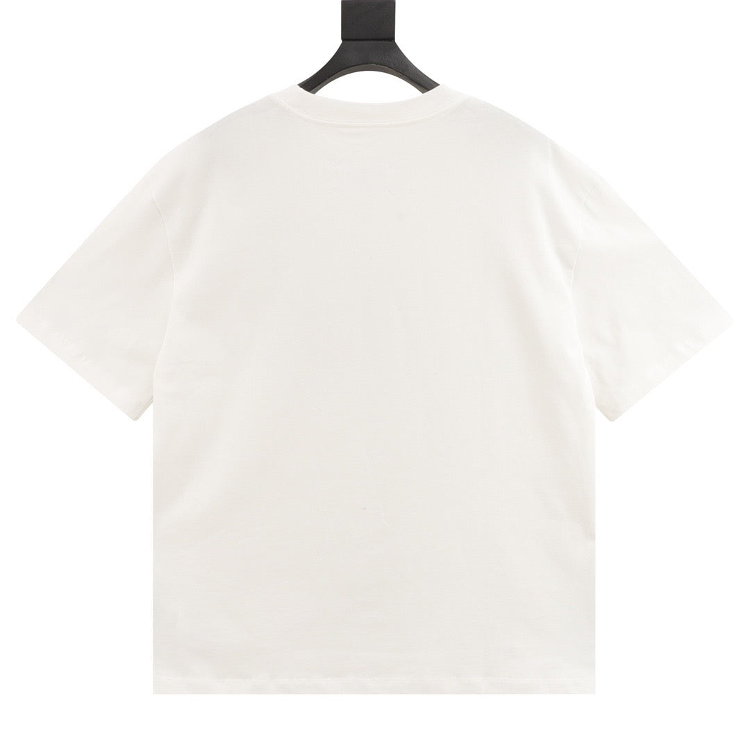 White graphic short-sleeved knitted T-shirt