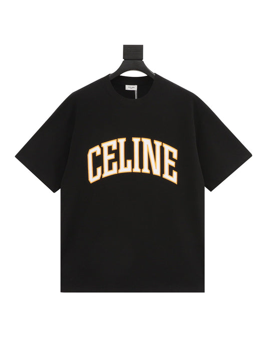 Black short-sleeved knitted T-shirt with logo