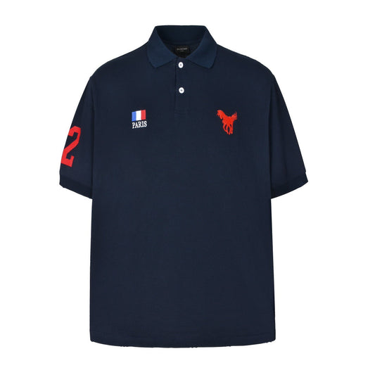 War Horse Lapel Embroidered Letter Print   POLO SHIRT