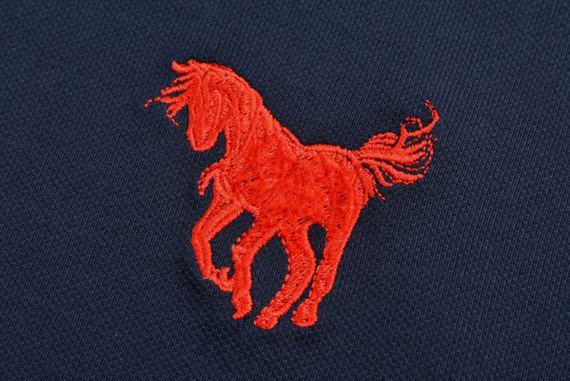 War Horse Lapel Embroidered Letter Print   POLO SHIRT