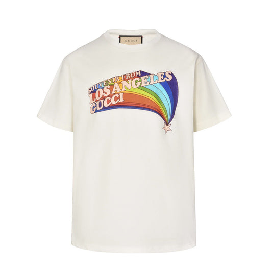 Rainbow pattern printed cotton short-sleeved T-shirt