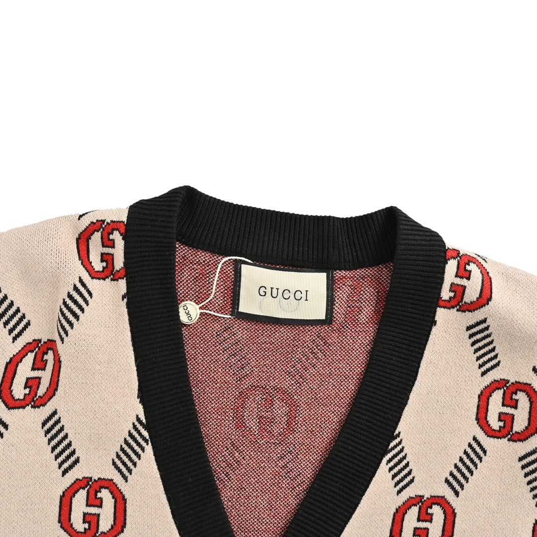 All over print double G jacquard cardigan sweater