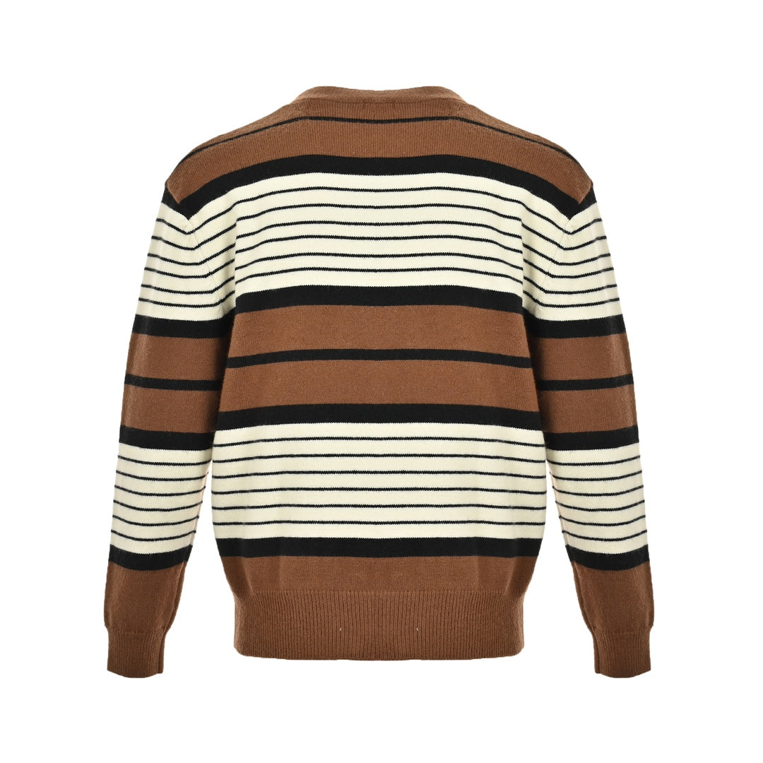 Embroidered lettering striped knitted cardigan