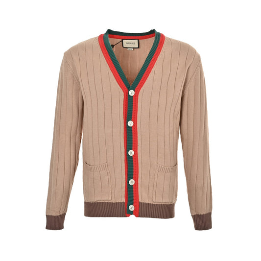 Red and green striped cardigan sweater