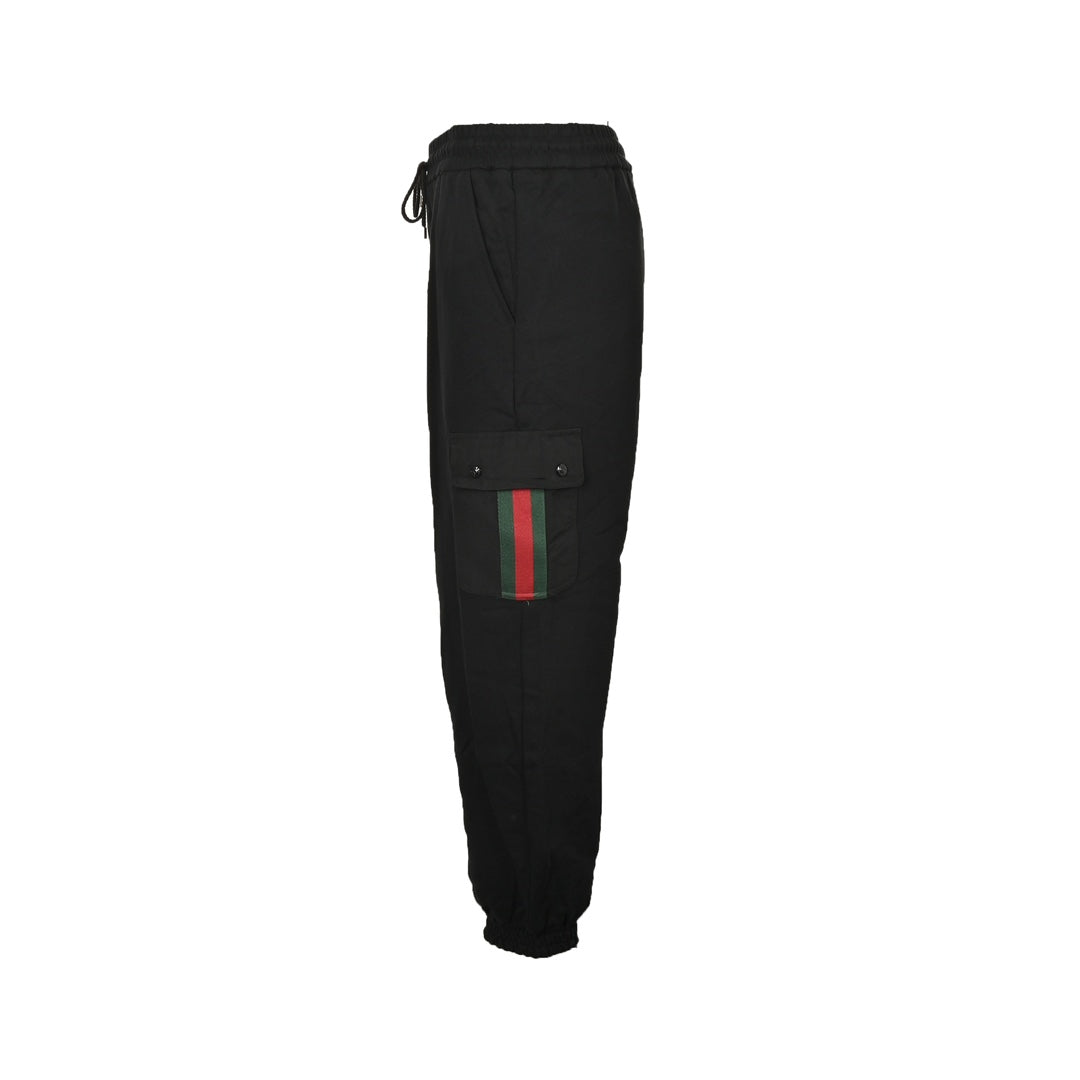 Cargo trousers with side webbing pockets