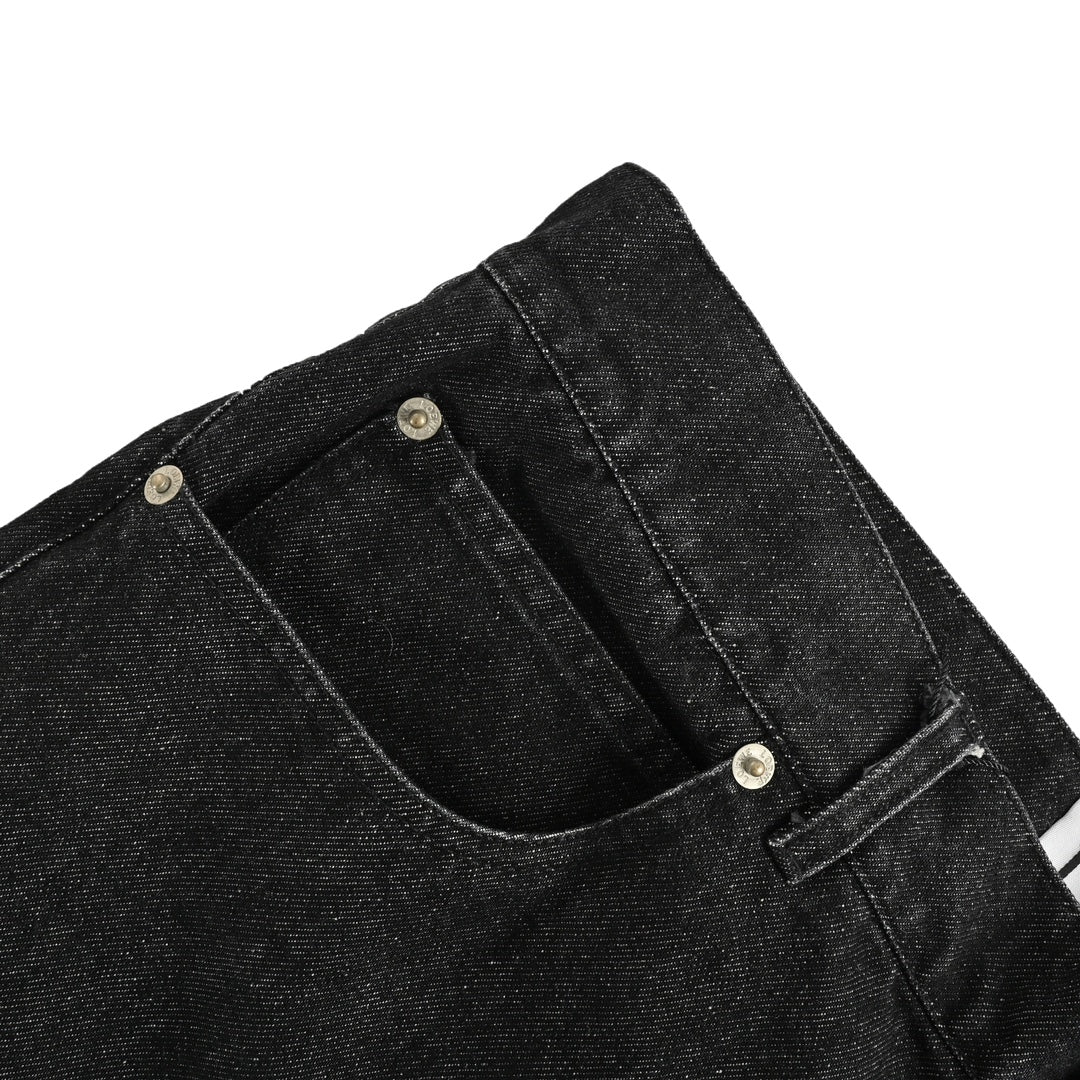 Hollow patch logo suit denim trousers