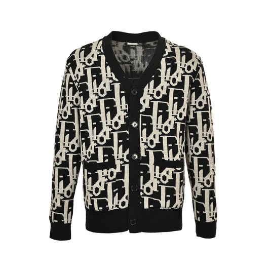 All over print monogram jacquard cardigan sweater