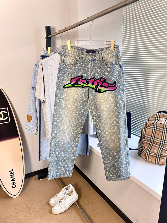 L's Big Pink And Green Logo Pants