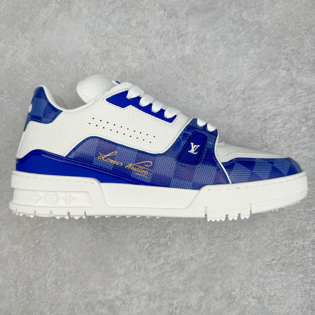 L's Blue Grid Figure Leather Sneakers