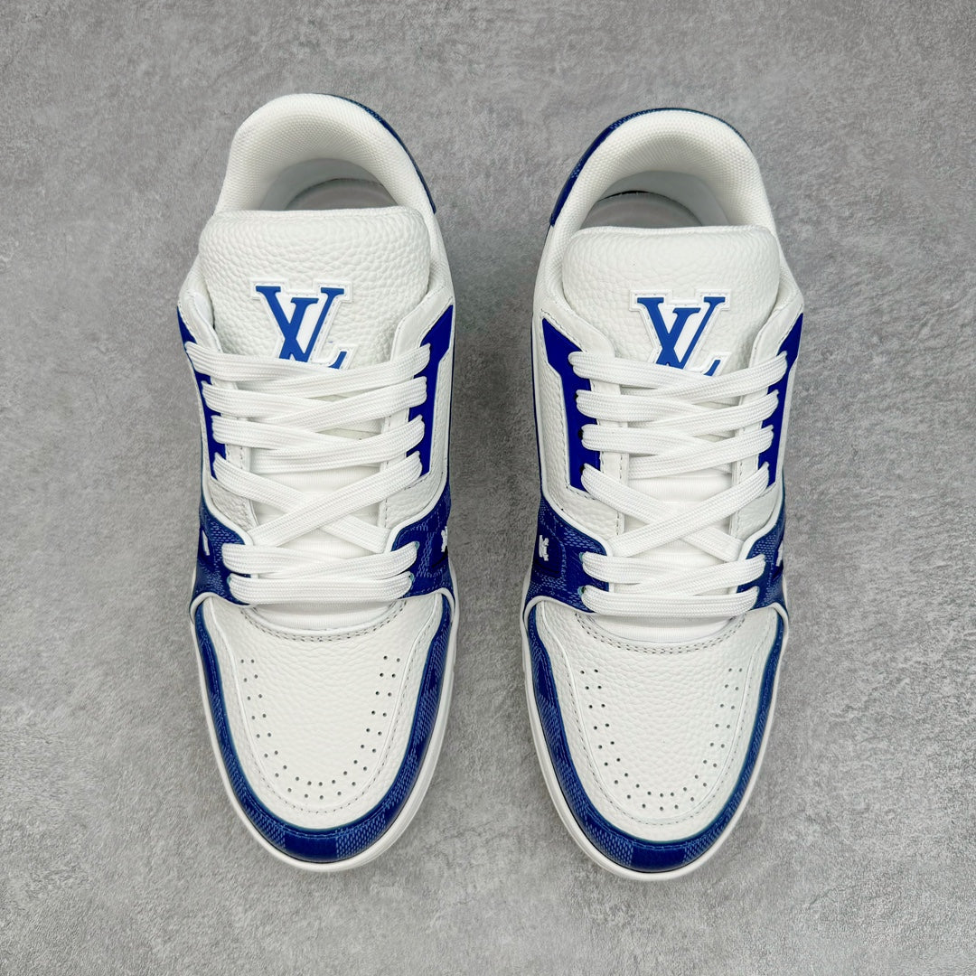 L's Blue Grid Figure Leather Sneakers