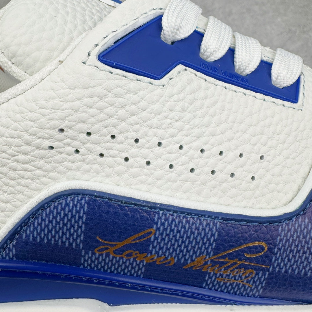 L's Blue Grid Figure Leather Sneakers