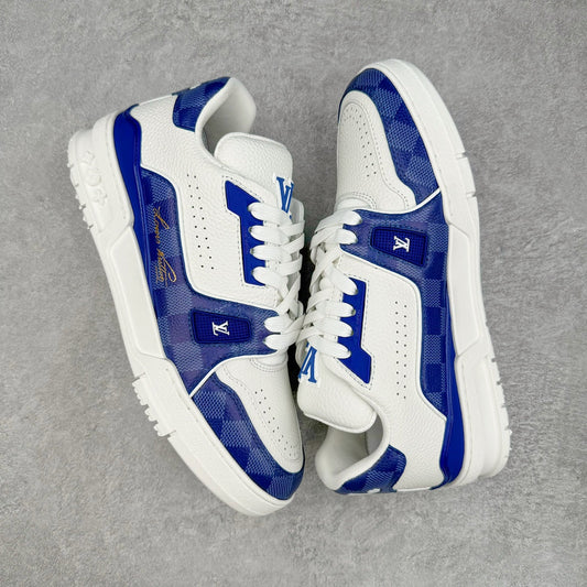 L's Blue Grid Figure Leather Sneakers