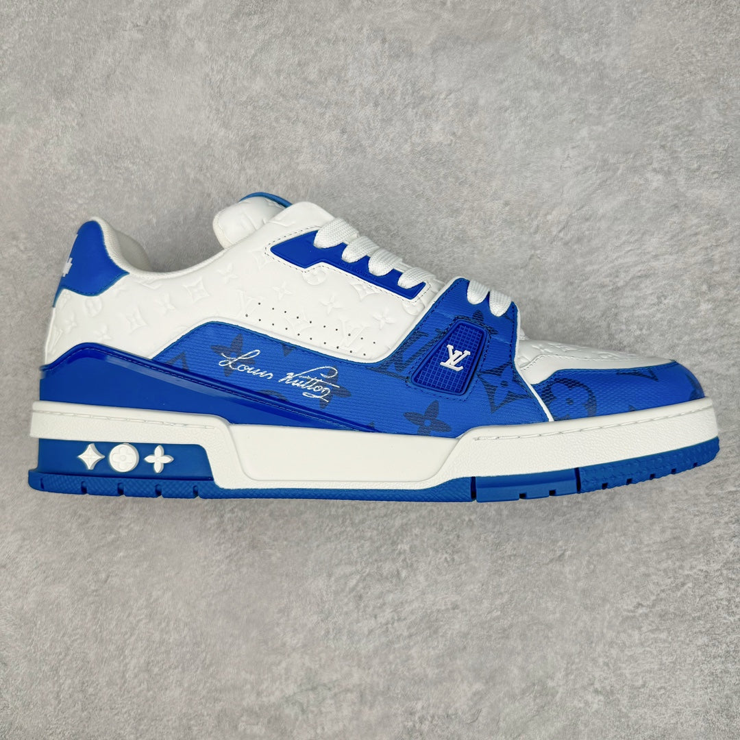 L's Sky Blue And White Pattern Sneakers