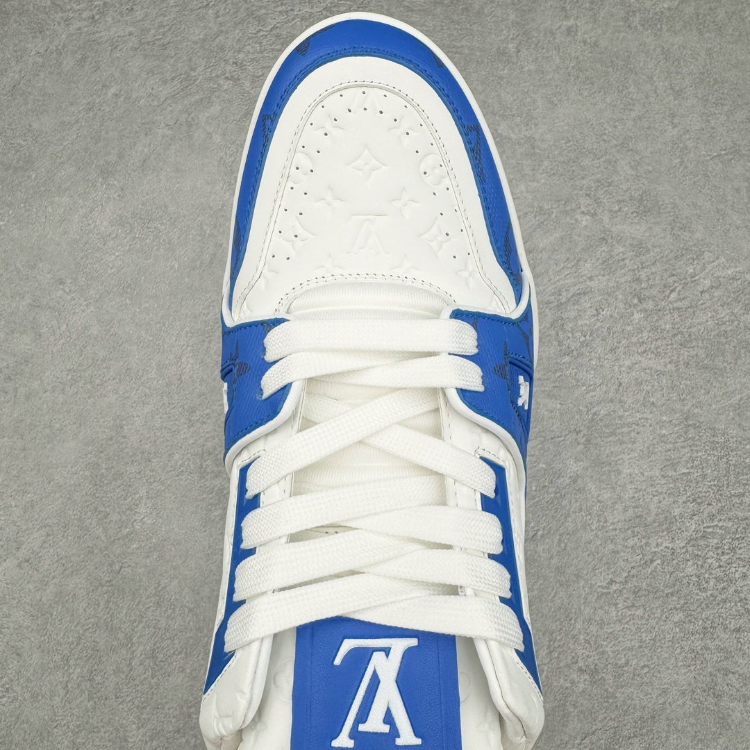 L's Sky Blue And White Pattern Sneakers